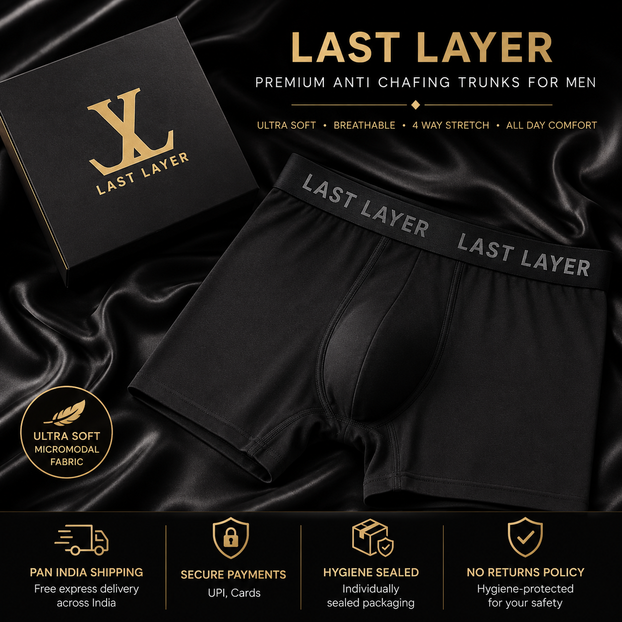Trunks (Black) - Men's Underwear